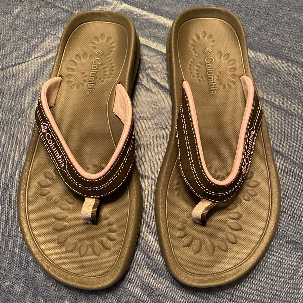 Columbia Sandal Womens 7 Brown Pink Sun Breeze Thong Flip Flop Casual Comfort